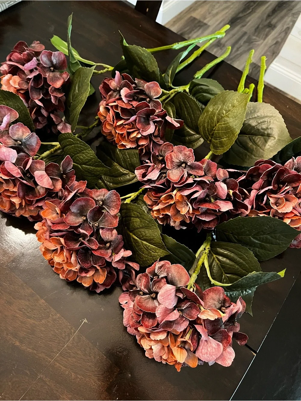 Faux Hydrangea Stem in Dusty Rose and Mauve